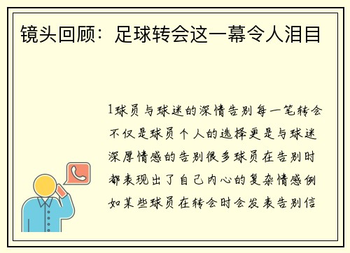 镜头回顾：足球转会这一幕令人泪目