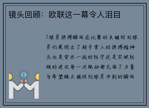 镜头回顾：欧联这一幕令人泪目
